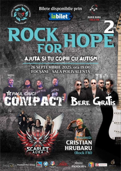 Concert caritabil Rock for Hope susține copiii cu autism din Vrancea
